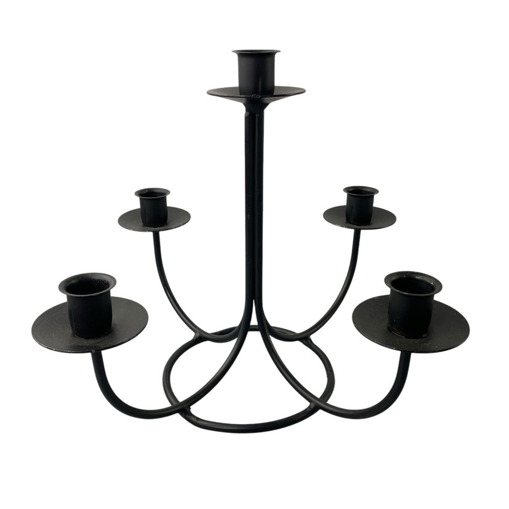 5 Arm Black Metal Taper Centerpiece Candleholder